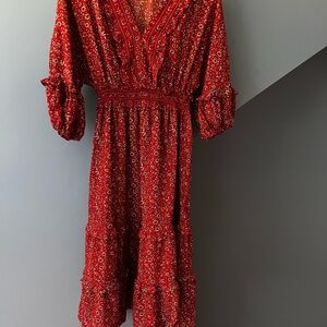 Red Floral Midi Dress